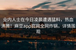 业内人士在今日凌晨遭遇猛料，热血沸腾！麻豆app官网全网炸锅，详情围观