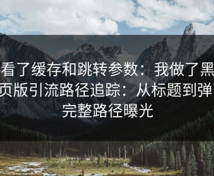 我看了缓存和跳转参数：我做了黑料网页版引流路径追踪：从标题到弹窗，完整路径曝光