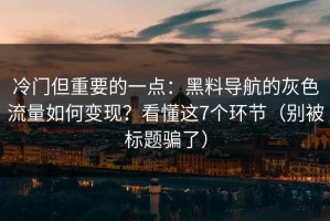冷门但重要的一点：黑料导航的灰色流量如何变现？看懂这7个环节（别被标题骗了）