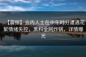 【震惊】业内人士在中午时分遭遇花絮情绪失控，黑料全网炸锅，详情曝光