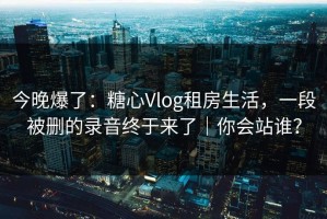 今晚爆了：糖心Vlog租房生活，一段被删的录音终于来了｜你会站谁？